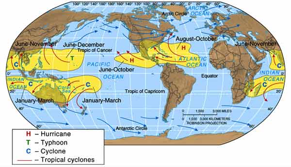 global distribution of hurricanes